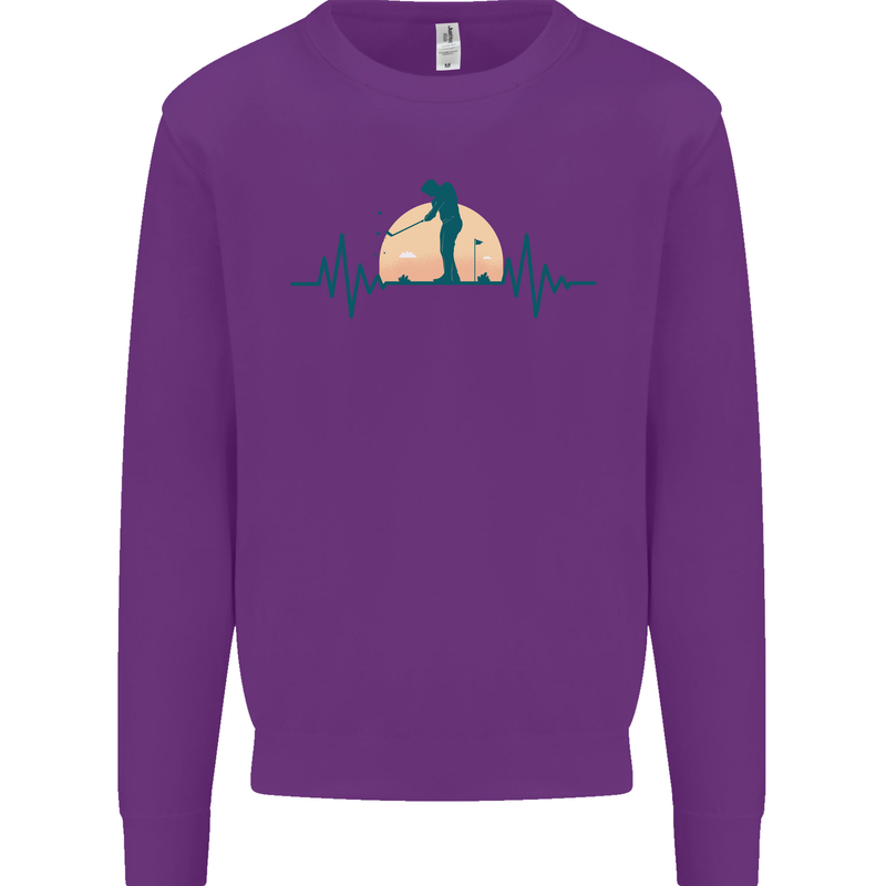 Golf Heartbeat Pulse Kids Sweatshirt Jumper Purple