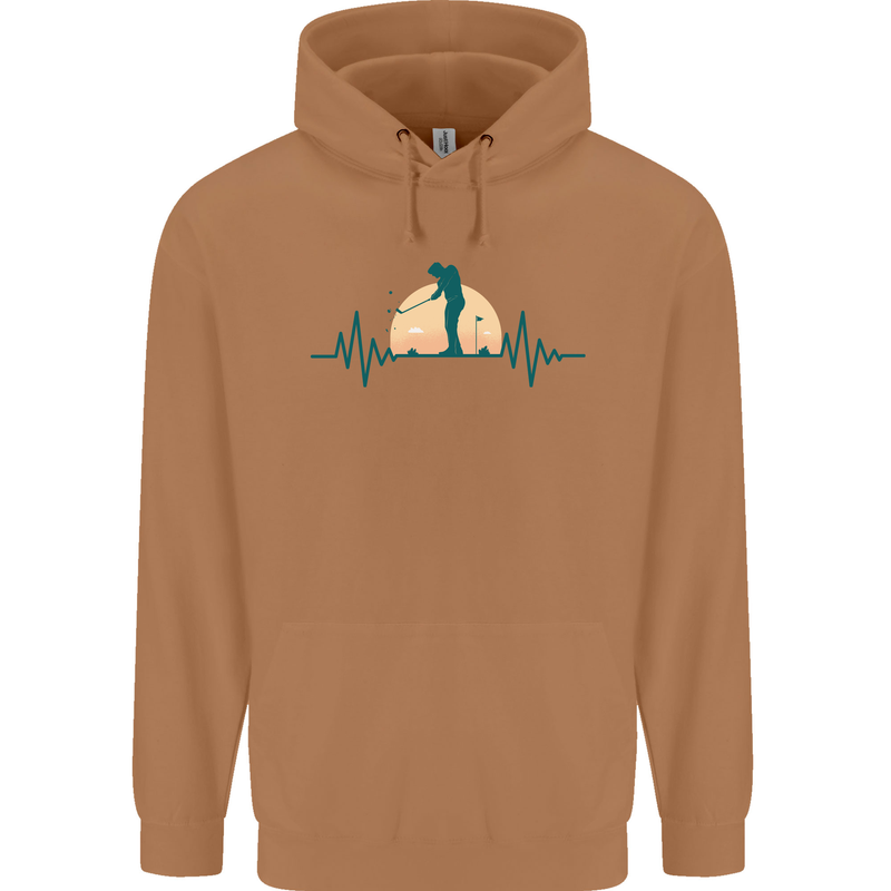 Golf Heartbeat Pulse Mens 80% Cotton Hoodie Caramel Latte