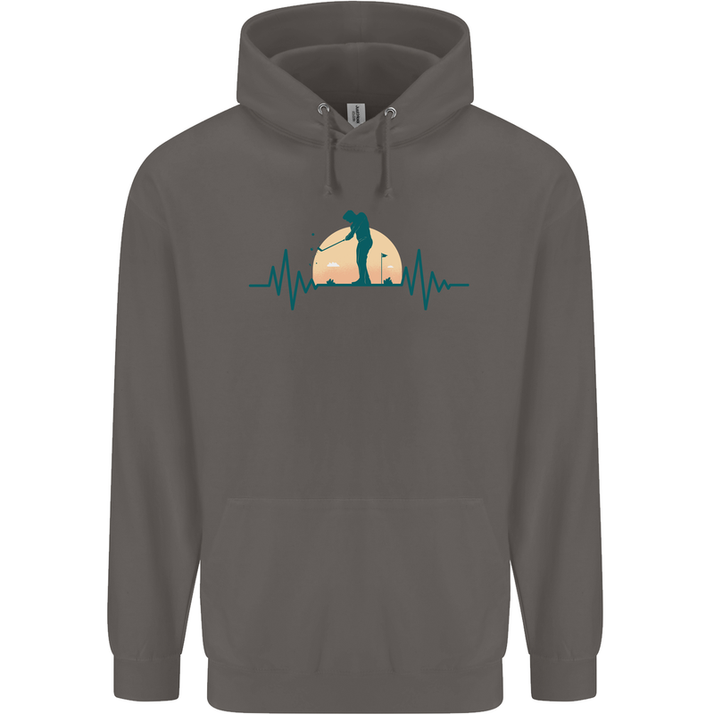 Golf Heartbeat Pulse Mens 80% Cotton Hoodie Charcoal