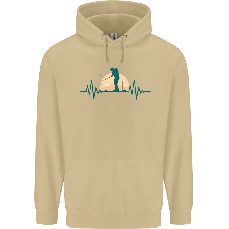 Golf Heartbeat Pulse Mens 80% Cotton Hoodie Sand