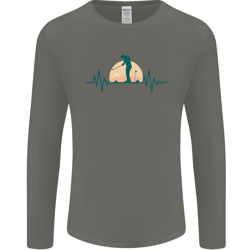 Golf Heartbeat Pulse Mens Long Sleeve T-Shirt Charcoal