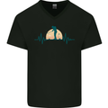 Golf Heartbeat Pulse Mens V-Neck Cotton T-Shirt Black