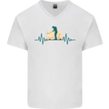Golf Heartbeat Pulse Mens V-Neck Cotton T-Shirt White