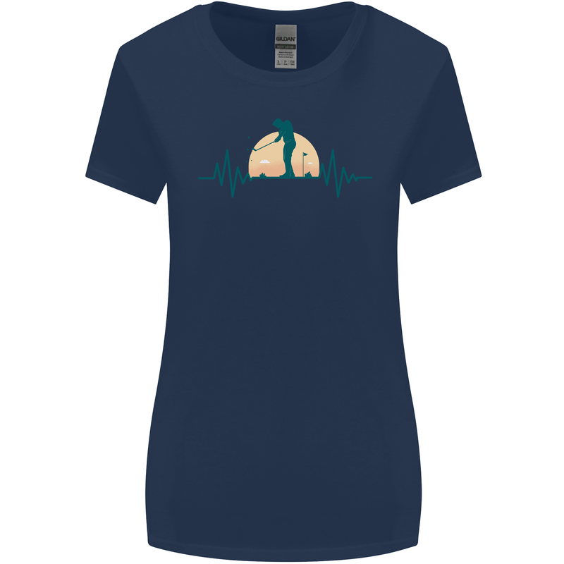 Golf Heartbeat Pulse Womens Wider Cut T-Shirt Navy Blue
