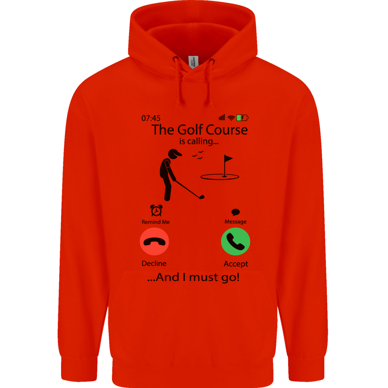 Golf Is Calling Golfer Golfing Funny Mens 80% Cotton Hoodie Bright Red