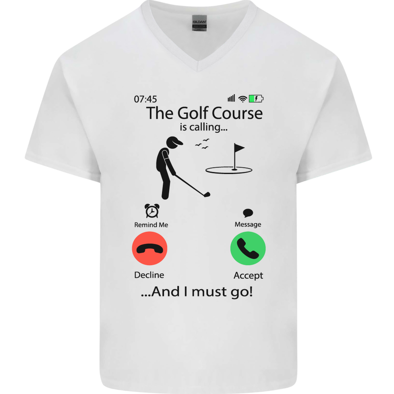 Golf Is Calling Golfer Golfing Funny Mens V-Neck Cotton T-Shirt White