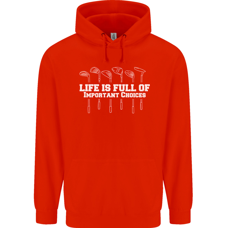 Golf Life's Full of Important Choices Funny Childrens Kids Hoodie Bright Red