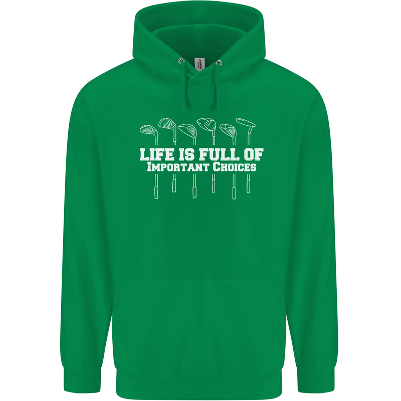 Golf Life's Full of Important Choices Funny Childrens Kids Hoodie Irish Green