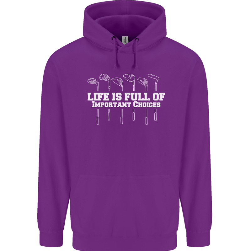 Golf Life's Full of Important Choices Funny Childrens Kids Hoodie Purple
