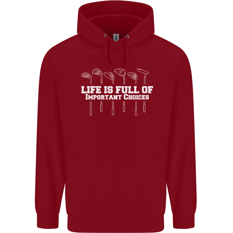 Golf Life's Full of Important Choices Funny Childrens Kids Hoodie Red