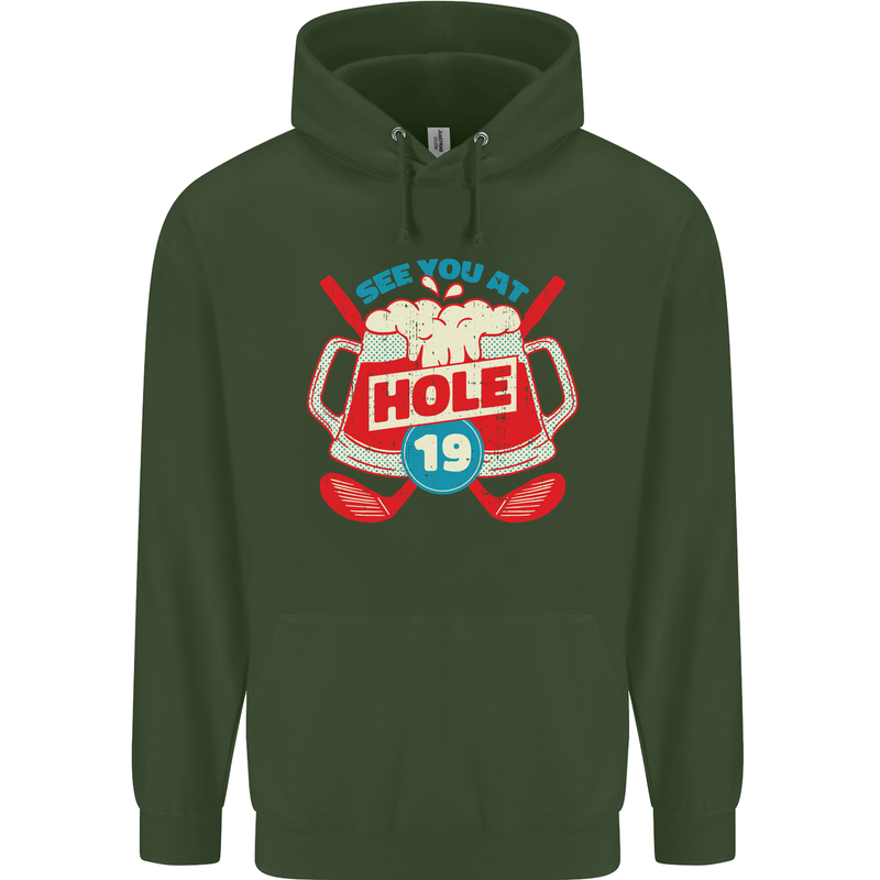 Golf See You at Hole Funny 19th Hole Beer Mens 80% Cotton Hoodie Forest Green