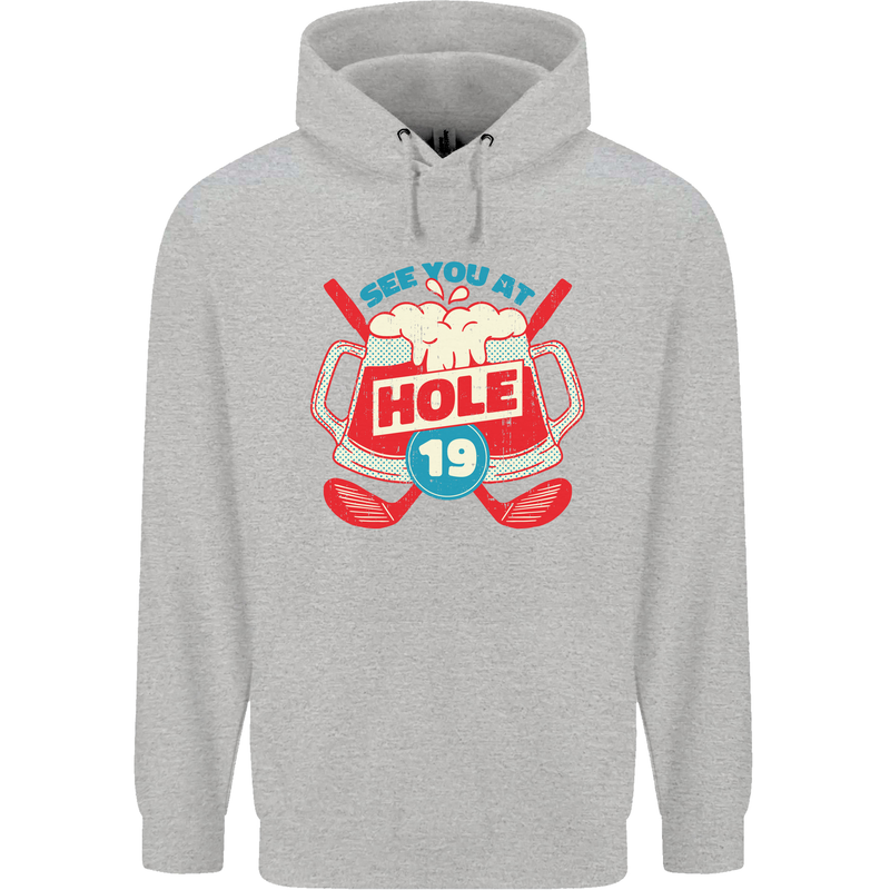 Golf See You at Hole Funny 19th Hole Beer Mens 80% Cotton Hoodie Sports Grey