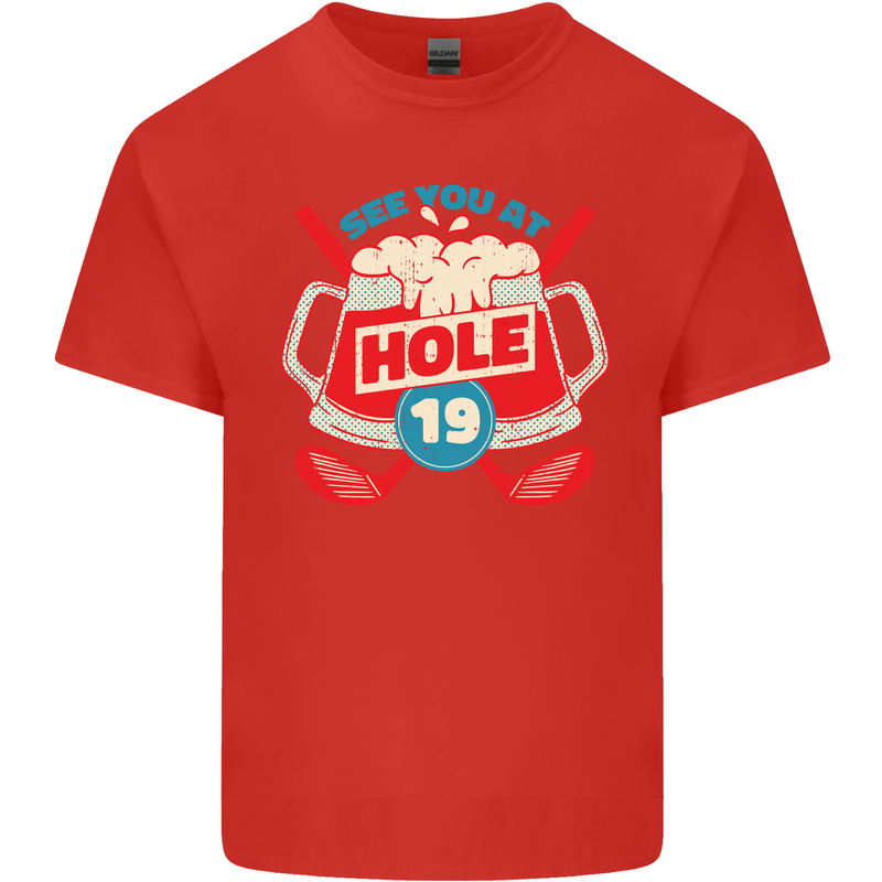 Golf See You at Hole Funny 19th Hole Beer Mens Cotton T-Shirt Tee Top Red