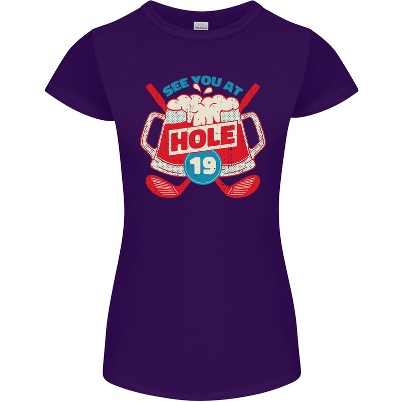 Golf See You at Hole Funny 19th Hole Beer Womens Petite Cut T-Shirt Purple