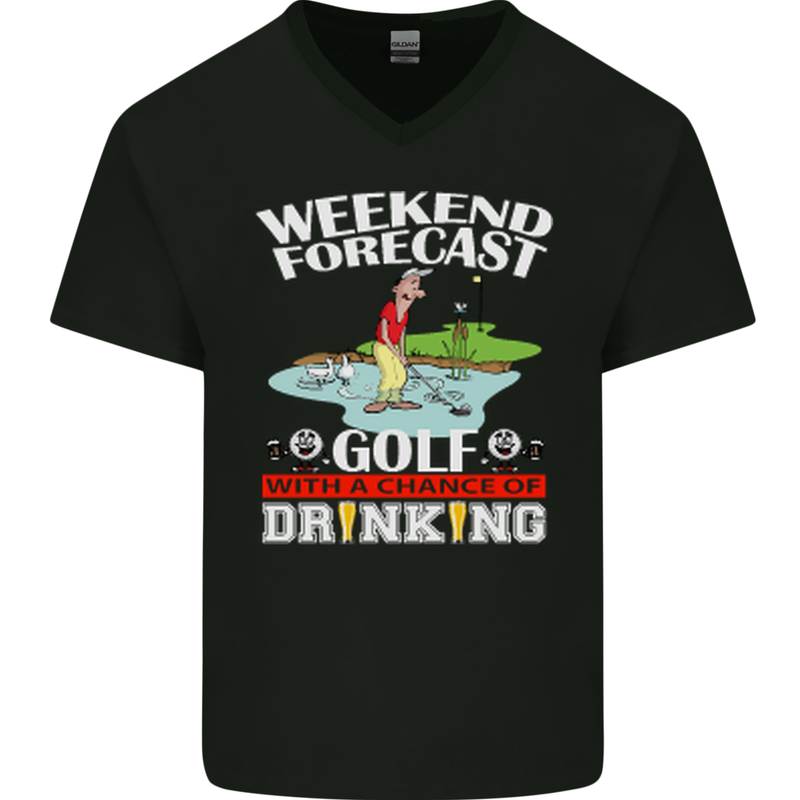 Golf Weekend Golfer Alcohol Beer Funny Mens V-Neck Cotton T-Shirt Black