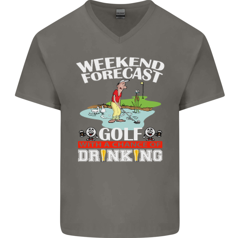 Golf Weekend Golfer Alcohol Beer Funny Mens V-Neck Cotton T-Shirt Charcoal