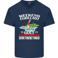 Golf Weekend Golfer Alcohol Beer Funny Mens V-Neck Cotton T-Shirt Navy Blue