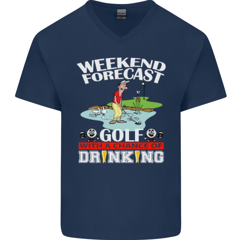 Golf Weekend Golfer Alcohol Beer Funny Mens V-Neck Cotton T-Shirt Navy Blue
