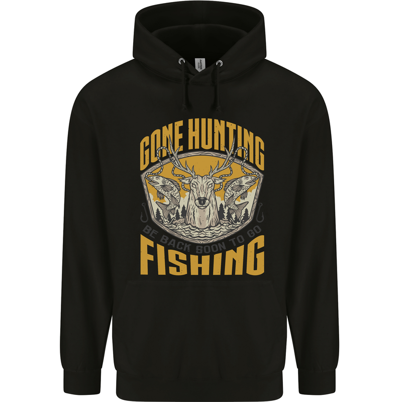 Gone Hunting Then Fishing Funny Hunter Childrens Kids Hoodie Black