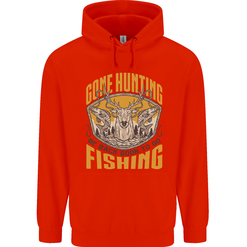 Gone Hunting Then Fishing Funny Hunter Childrens Kids Hoodie Bright Red