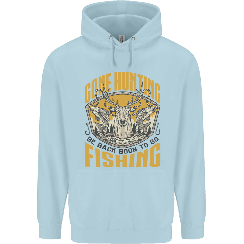 Gone Hunting Then Fishing Funny Hunter Childrens Kids Hoodie Light Blue