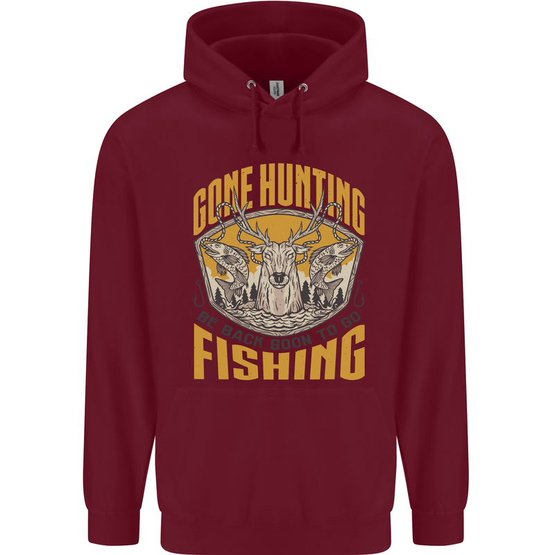 Gone Hunting Then Fishing Funny Hunter Childrens Kids Hoodie Maroon