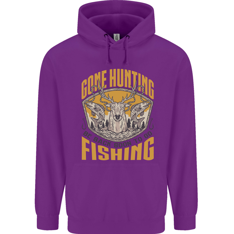 Gone Hunting Then Fishing Funny Hunter Childrens Kids Hoodie Purple