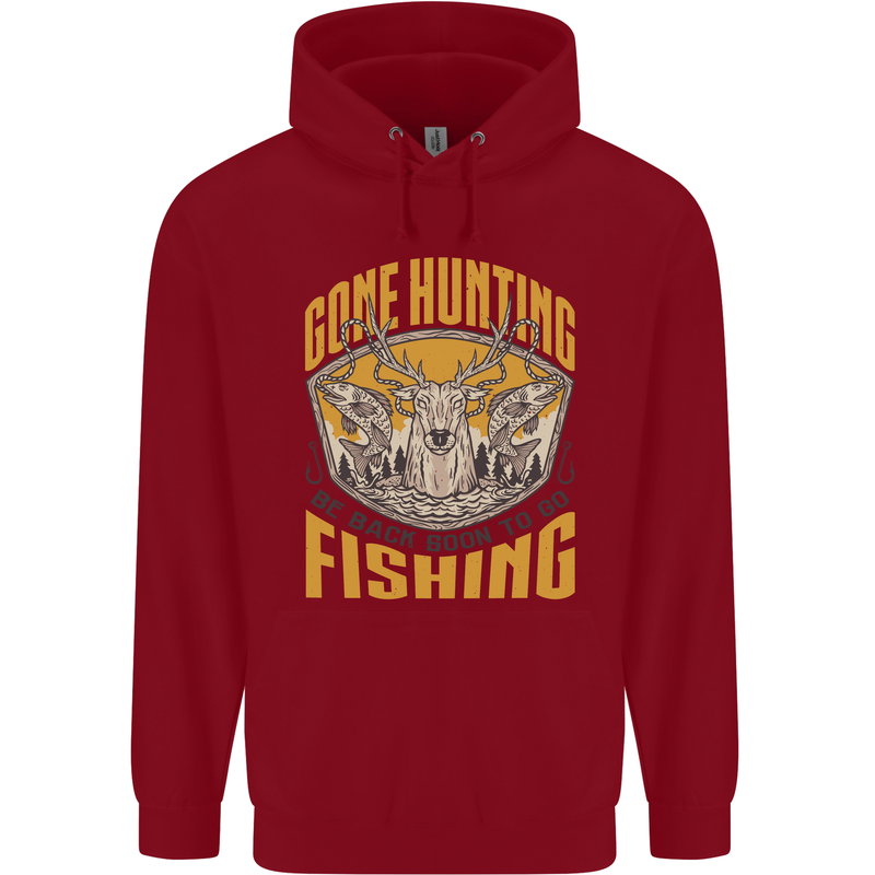 Gone Hunting Then Fishing Funny Hunter Childrens Kids Hoodie Red