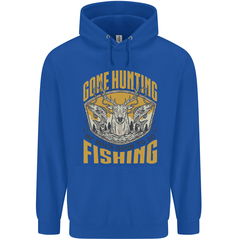 Gone Hunting Then Fishing Funny Hunter Childrens Kids Hoodie Royal Blue