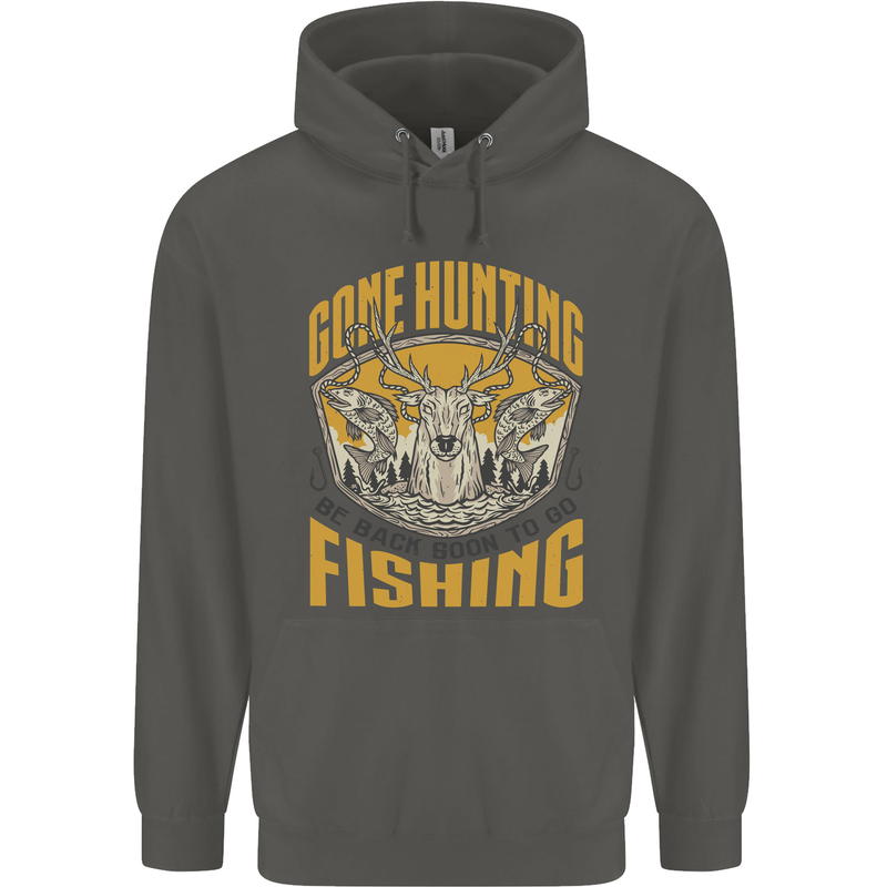 Gone Hunting Then Fishing Funny Hunter Childrens Kids Hoodie Storm Grey