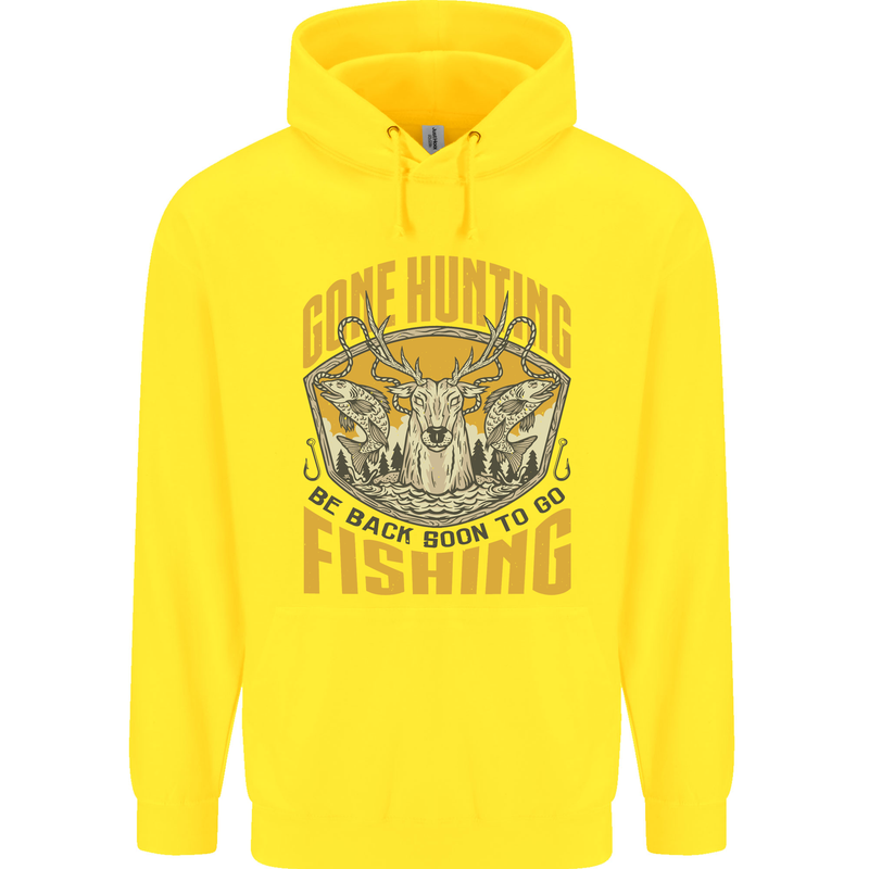 Gone Hunting Then Fishing Funny Hunter Childrens Kids Hoodie Yellow