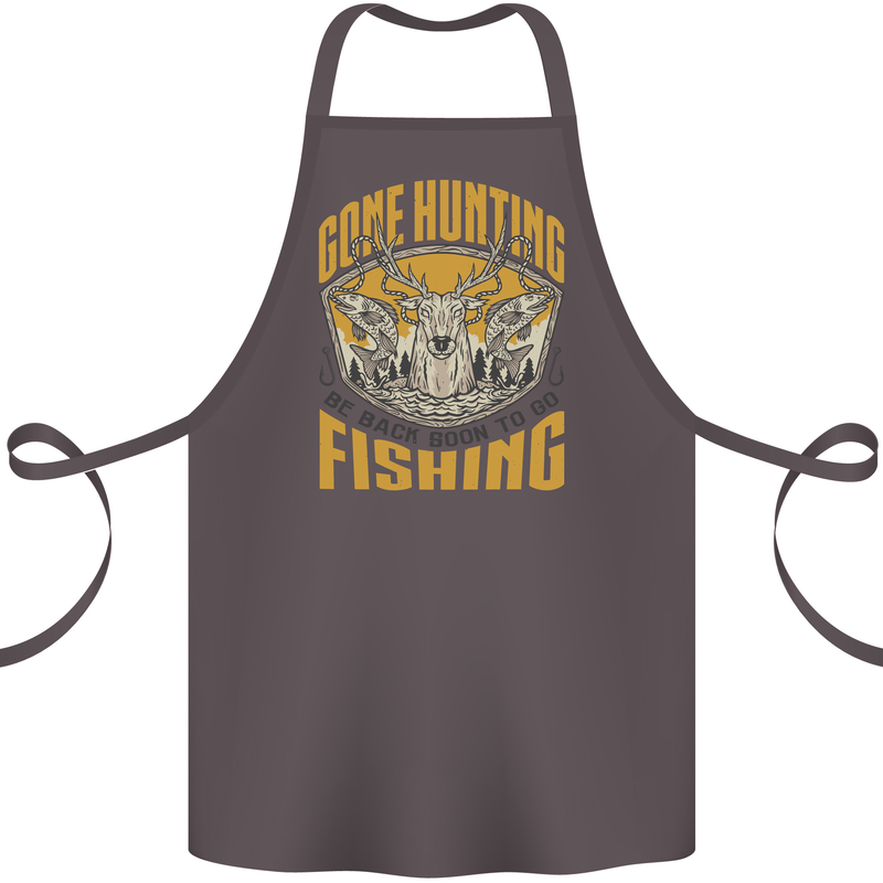 Gone Hunting Then Fishing Funny Hunter Cotton Apron 100% Organic Dark Grey