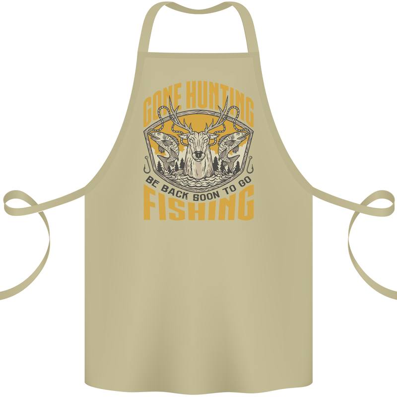 Gone Hunting Then Fishing Funny Hunter Cotton Apron 100% Organic Khaki