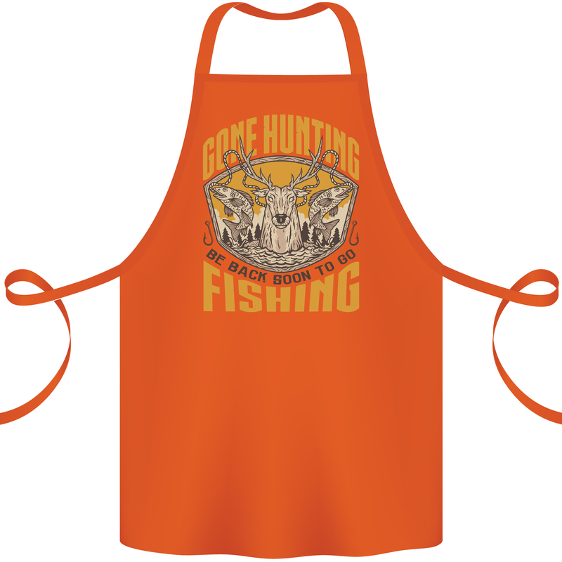 Gone Hunting Then Fishing Funny Hunter Cotton Apron 100% Organic Orange