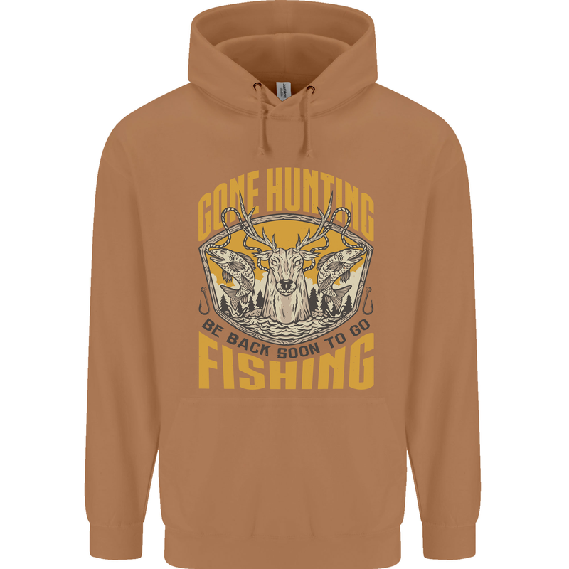 Gone Hunting Then Fishing Funny Hunter Mens 80% Cotton Hoodie Caramel Latte