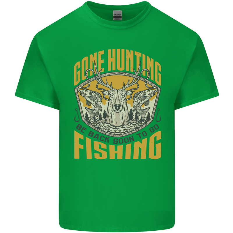 Gone Hunting Then Fishing Funny Hunter Mens Cotton T-Shirt Tee Top Irish Green