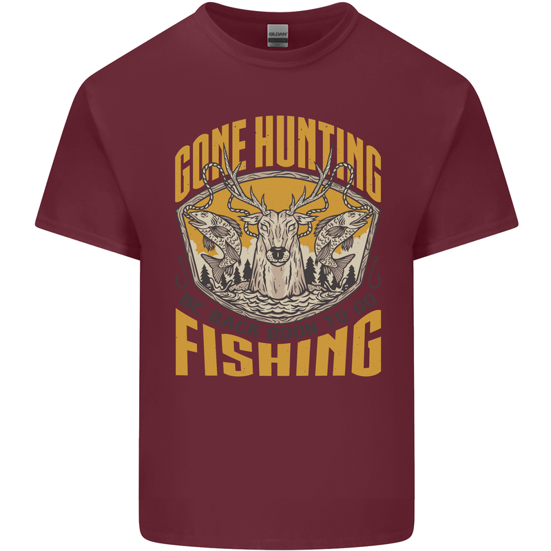 Gone Hunting Then Fishing Funny Hunter Mens Cotton T-Shirt Tee Top Maroon