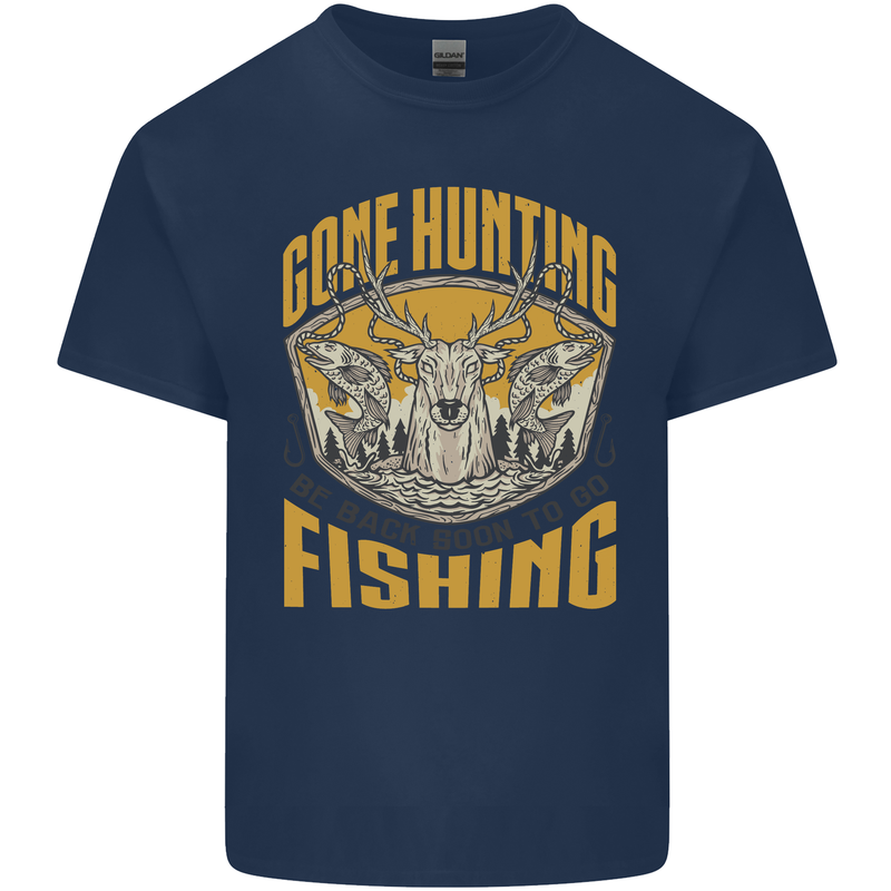 Gone Hunting Then Fishing Funny Hunter Mens Cotton T-Shirt Tee Top Navy Blue