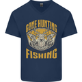 Gone Hunting Then Fishing Funny Hunter Mens V-Neck Cotton T-Shirt Navy Blue