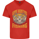 Gone Hunting Then Fishing Funny Hunter Mens V-Neck Cotton T-Shirt Red