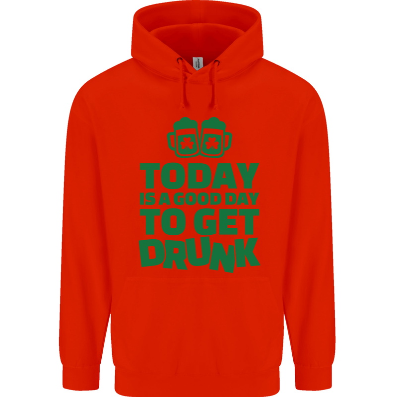 Good Day to Get Drunk St. Patrick's Day Mens 80% Cotton Hoodie Bright Red