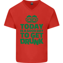 Good Day to Get Drunk St. Patrick's Day Mens V-Neck Cotton T-Shirt Red