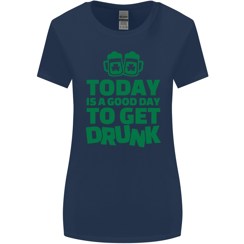Good Day to Get Drunk St. Patrick's Day Womens Wider Cut T-Shirt Navy Blue