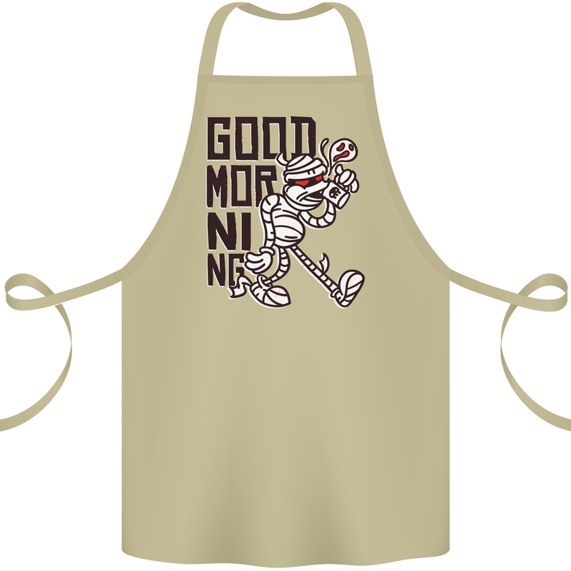 Good Morning Mummy Coffee Halloween Cotton Apron 100% Organic Khaki