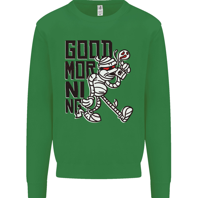 Good Morning Mummy Coffee Halloween Kids Sweatshirt Jumper Irish Green