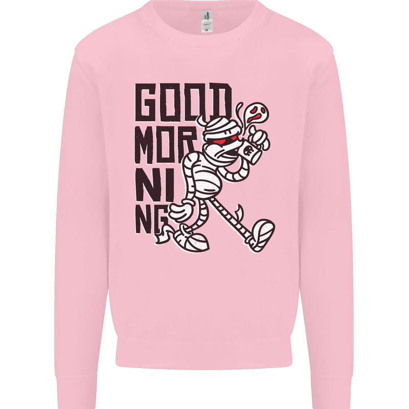 Good Morning Mummy Coffee Halloween Kids Sweatshirt Jumper Light Pink