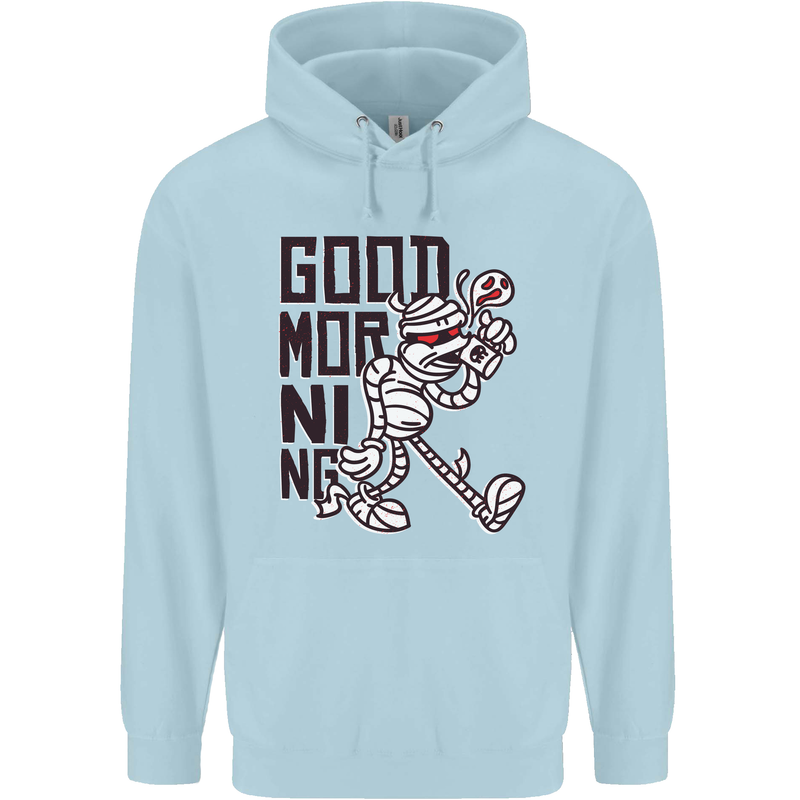 Good Morning Mummy Coffee Halloween Mens 80% Cotton Hoodie Light Blue