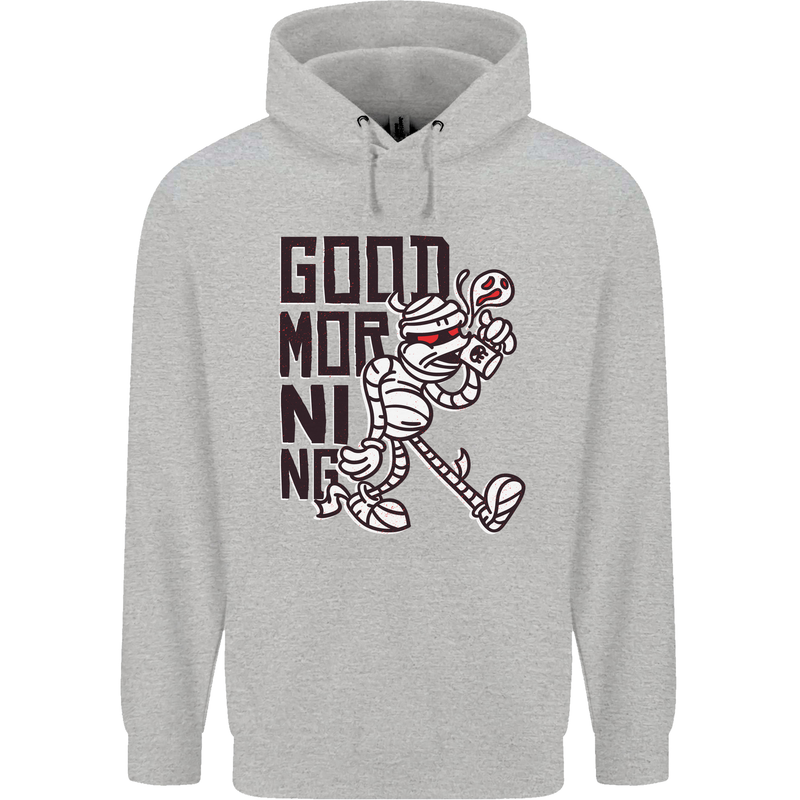 Good Morning Mummy Coffee Halloween Mens 80% Cotton Hoodie Sports Grey