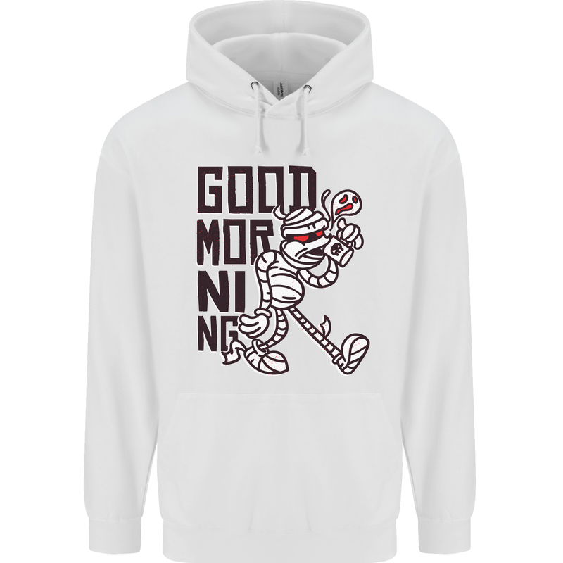Good Morning Mummy Coffee Halloween Mens 80% Cotton Hoodie White