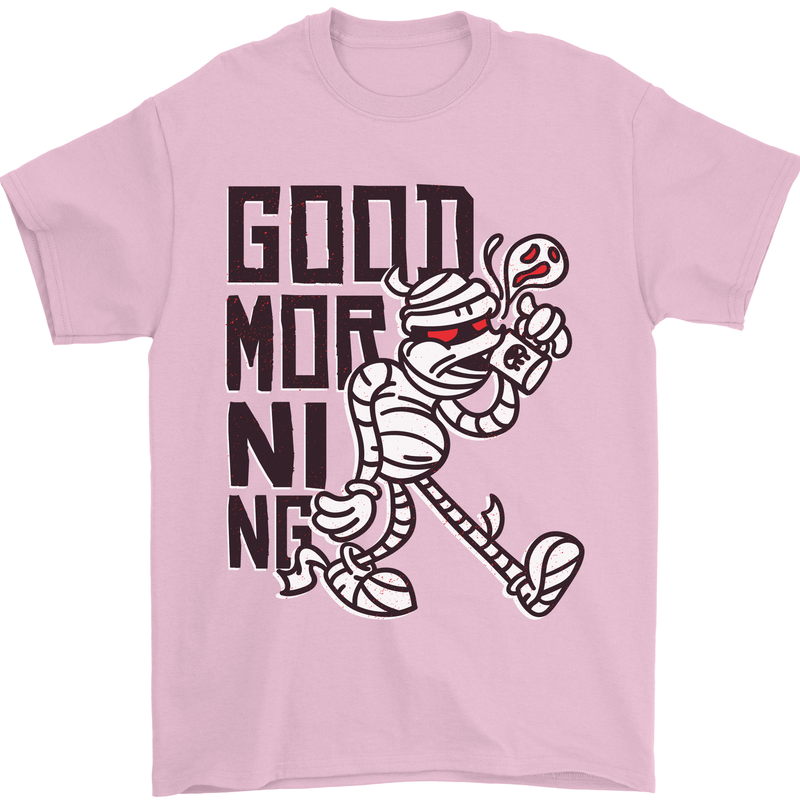 Good Morning Mummy Coffee Halloween Mens T-Shirt 100% Cotton Light Pink